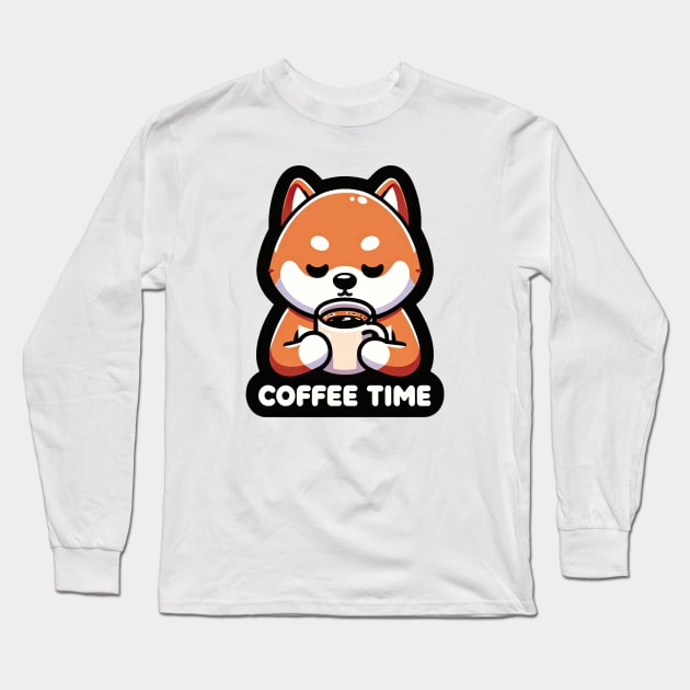 cute shiba inu coffee time Long Sleeve T-Shirt by Dracoola